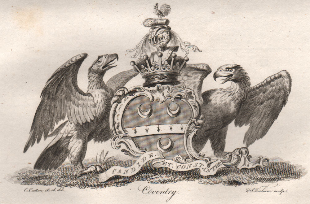 COVENTRY. Coat of Arms. Heraldry 1790 old antique vintage print picture